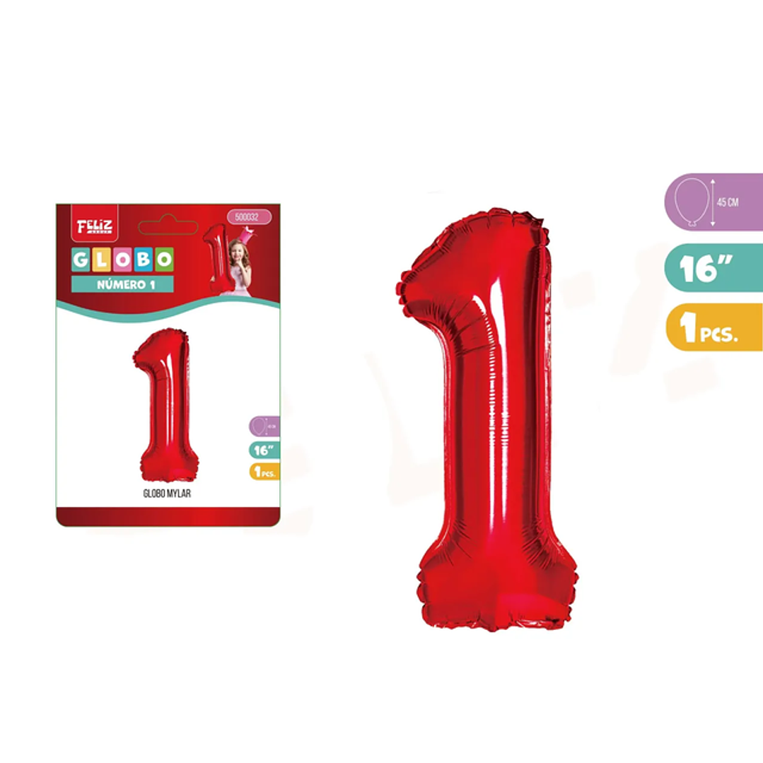 Globo Aluminio Rojo 45cm Número 1 1