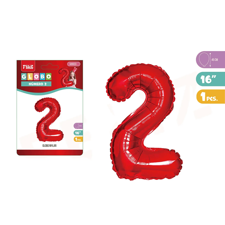 Globo Aluminio Rojo 45Cm Numero 2 1