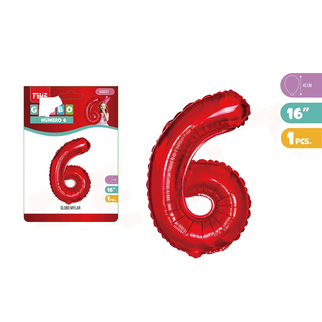 Globo Aluminio Rojo 45cm Número 6 1