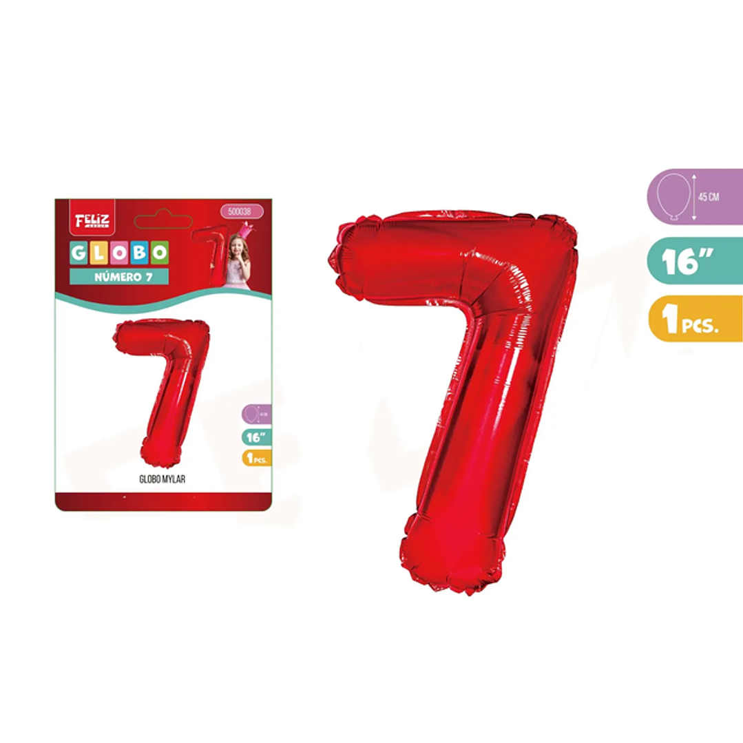 Globo Aluminio Rojo 45cm Número 7 1