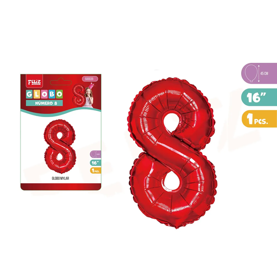 Globo Aluminio Rojo 45cm Número 8 1