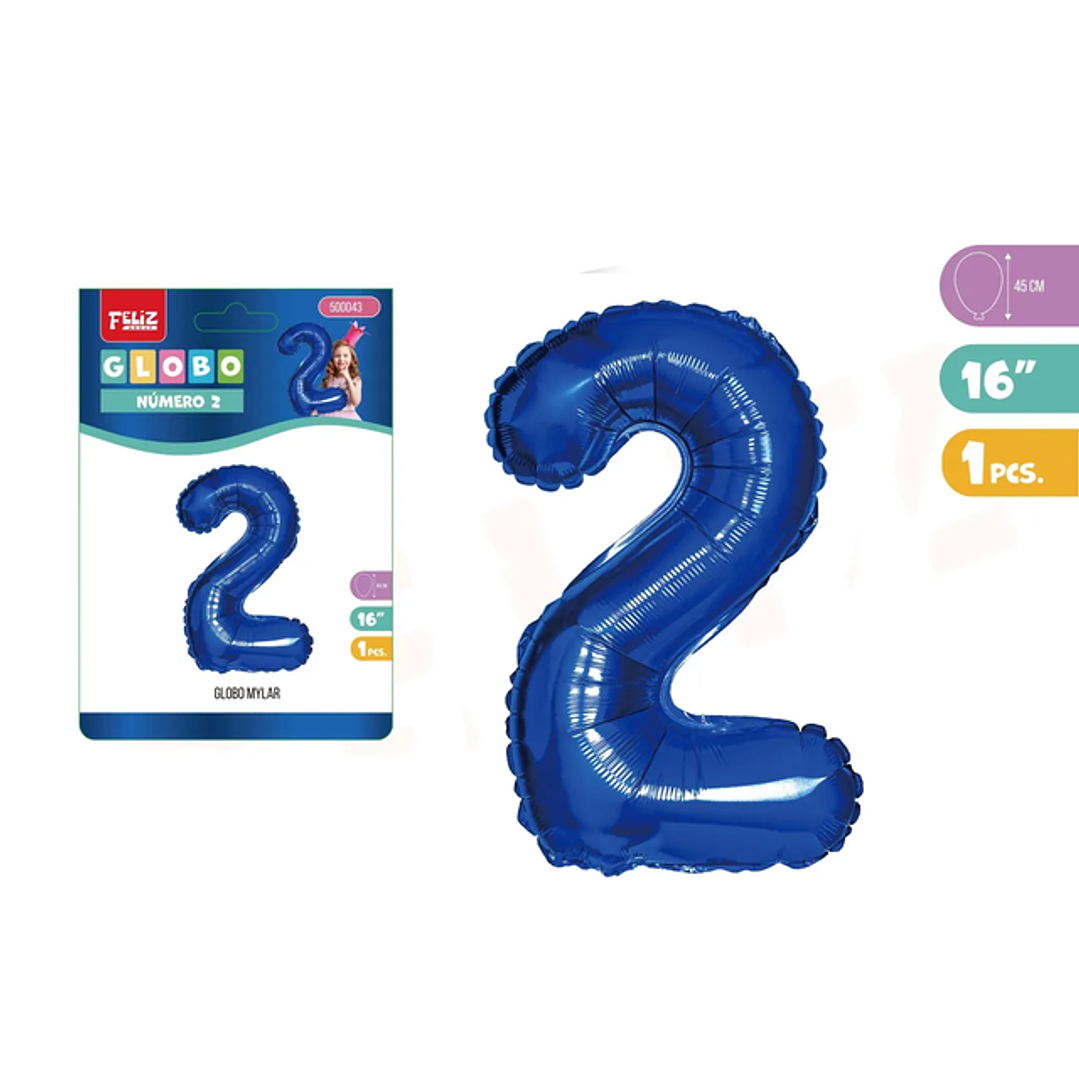 Globo Aluminio Azul 45cm Número 2 1