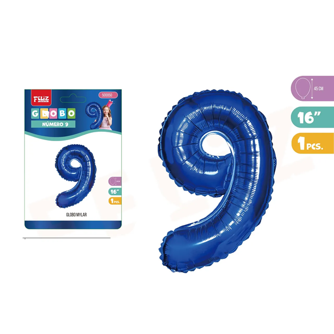 Globo Aluminio Azul 45cm Número 9 1