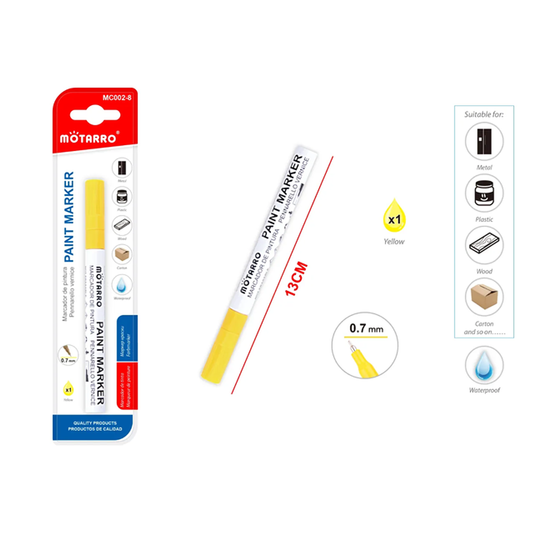 Marcador de Pintura Punta Fina Amarillo 13cm 1