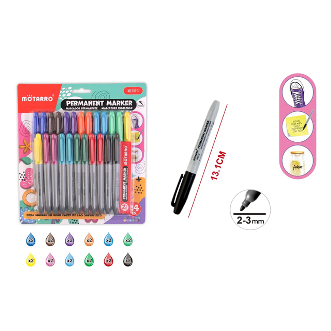 Plumón Permanente 12Color 13.1cm 24pcs 1