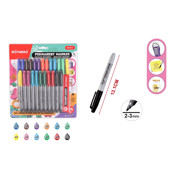 Plumón Permanente 12Color 13.1cm 24pcs 1