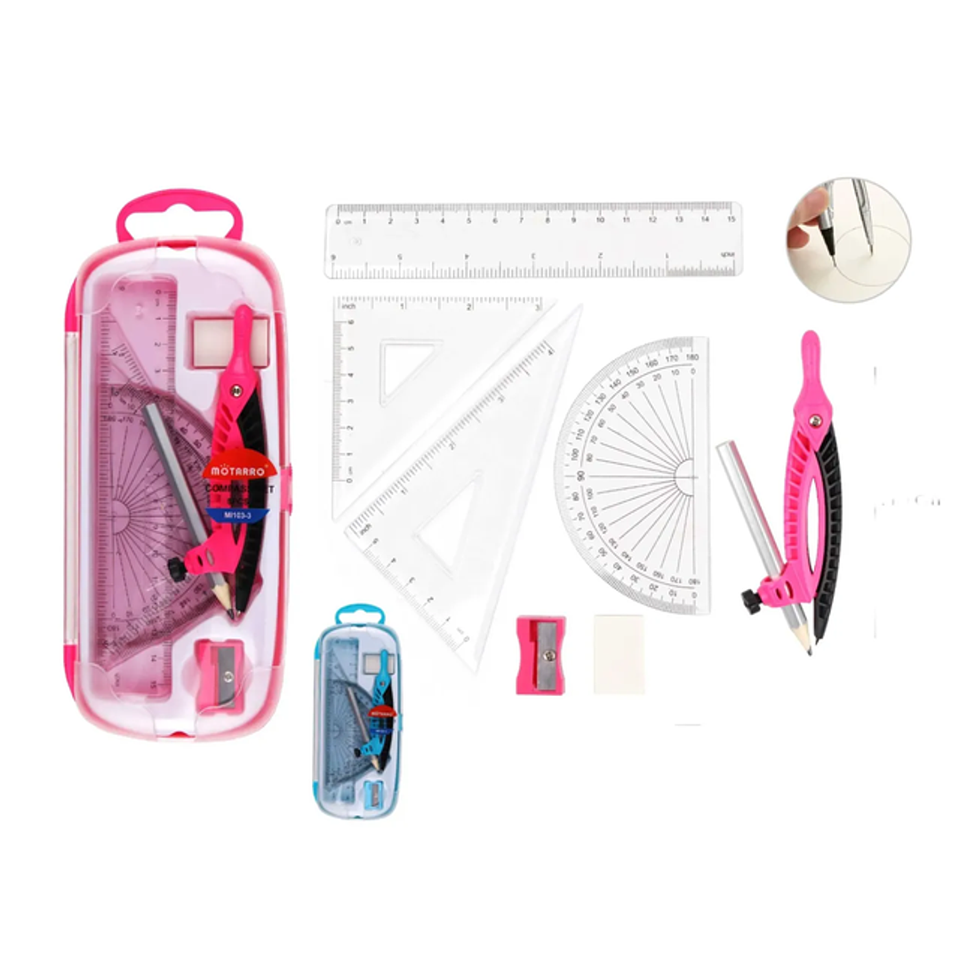 Set escolar Compass + Reglas + sacapuntas 1