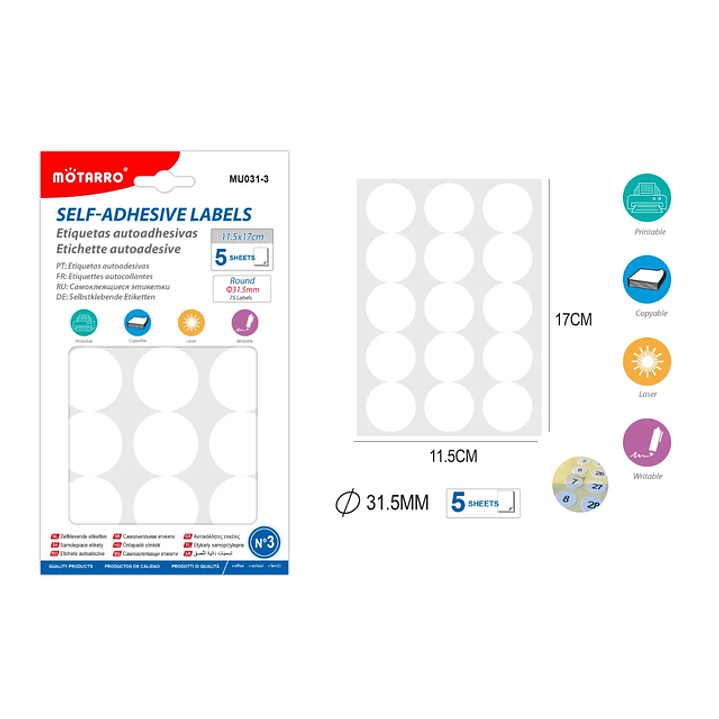 Etiquetas Autodhesivas circular 31.5mm 1