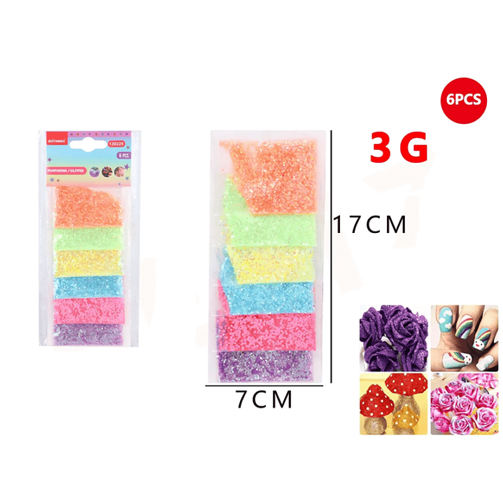Purpurina Glitter Fluor 6Pcs 1