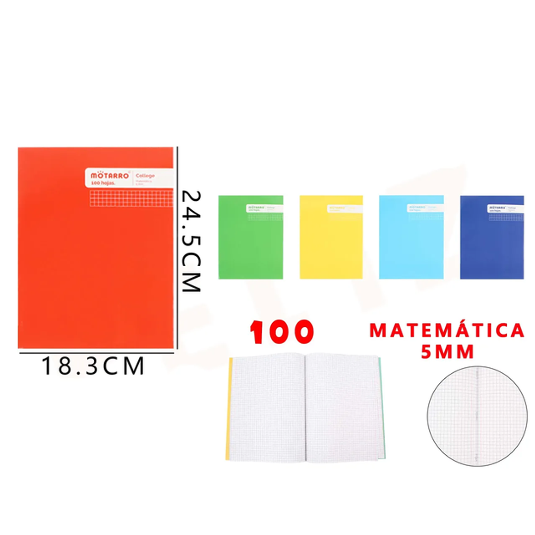 Cuaderno College Matemática 24.5x18.3Cm 100Hojas 5mm 1