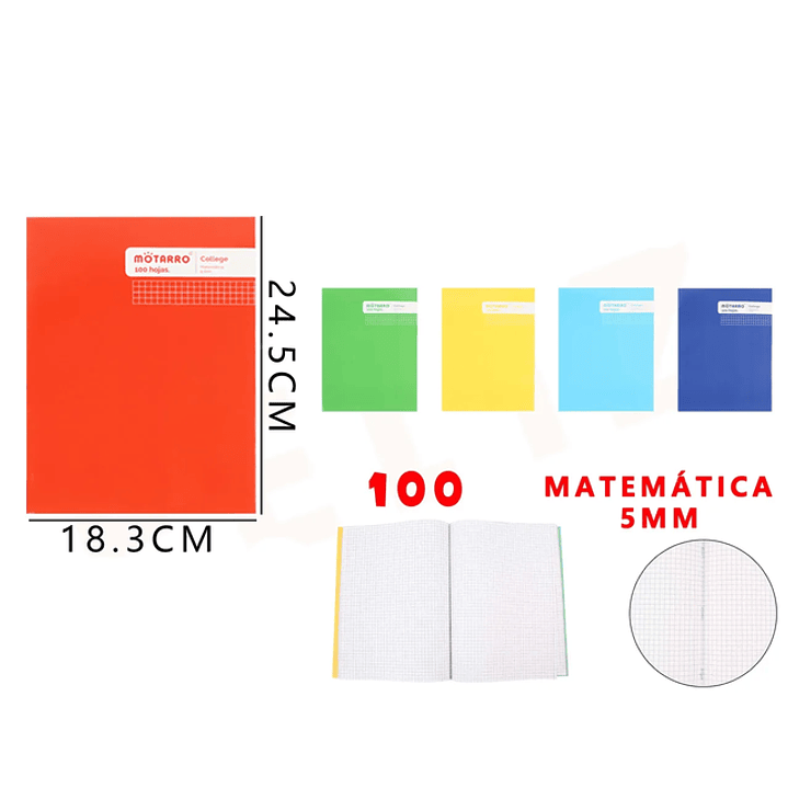 Cuaderno College Matemática 24.5x18.3Cm 100Hojas 5mm 1