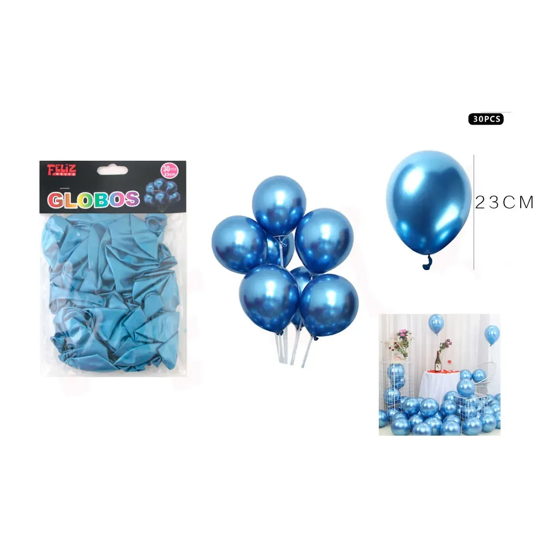 Set Globos Azul Cromado 30pcs 23cm 1