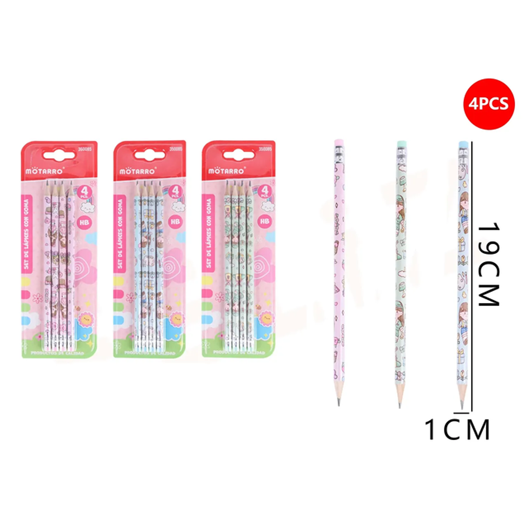 Lápiz Grafito de niña 19cm 4pcs 1