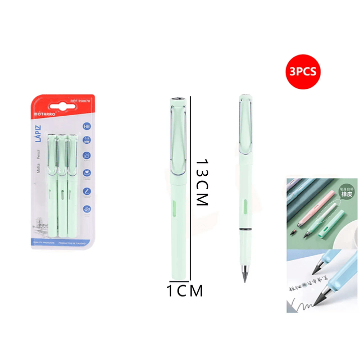 3pcs Lápiz Grafito Infinito Verde 13cm 1