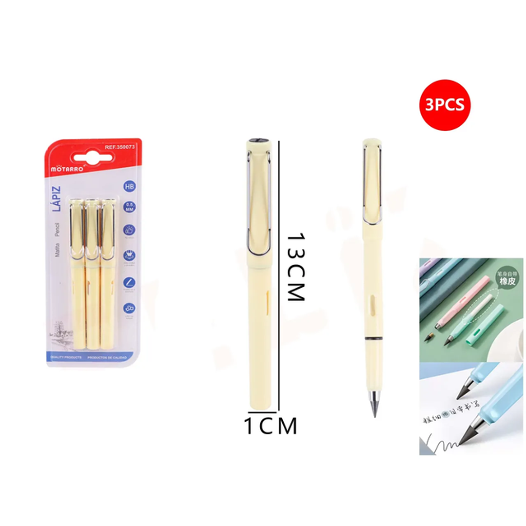 3Pcs Lapiz Grafito Infinito Amarillo 13Cm 1