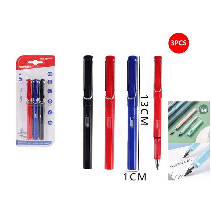 3Pcs Lapiz Grafito Infinito Rojoazulnegro 13Cm 1