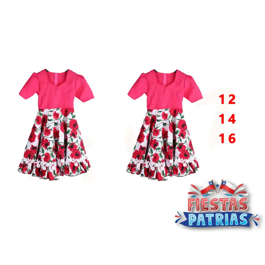 Vestido de Huasa rosa con blanco talla 12/14/16 1