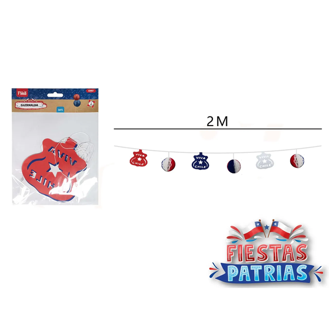 Guirnalda Escudo Viva Chile Fiestas Patrias 2M 1
