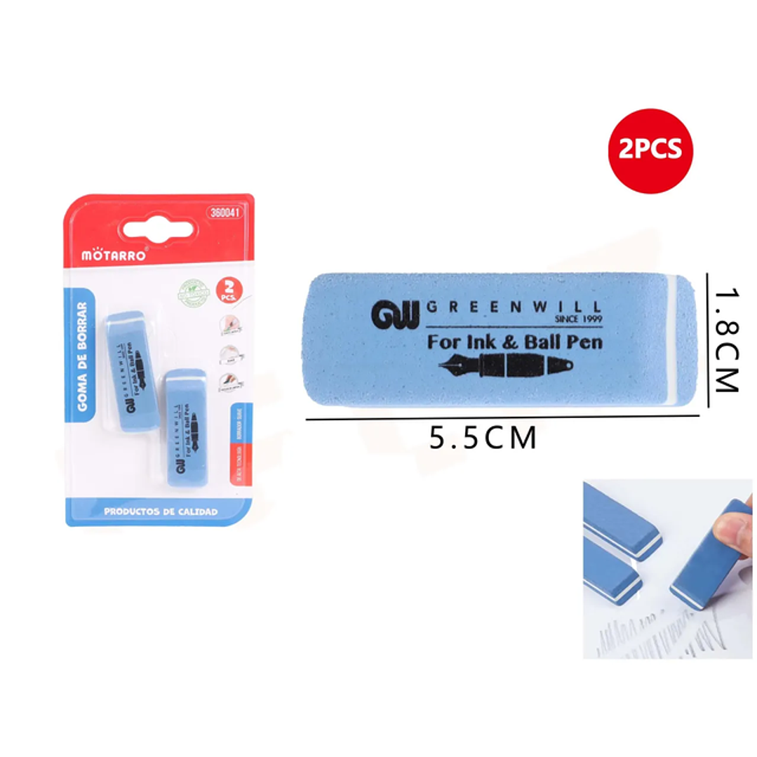 Goma De Borrar Azul 2Pcs 1
