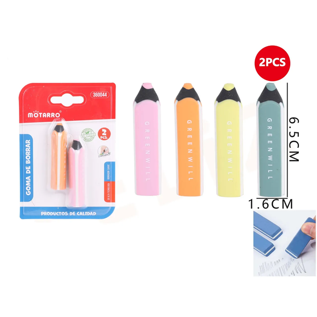 Goma de Borrar forma lápiz 1.6*6.5cm 2pcs 1