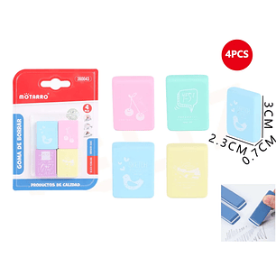 Goma De Borrar Colores Pastel 233Cm 4Pcs