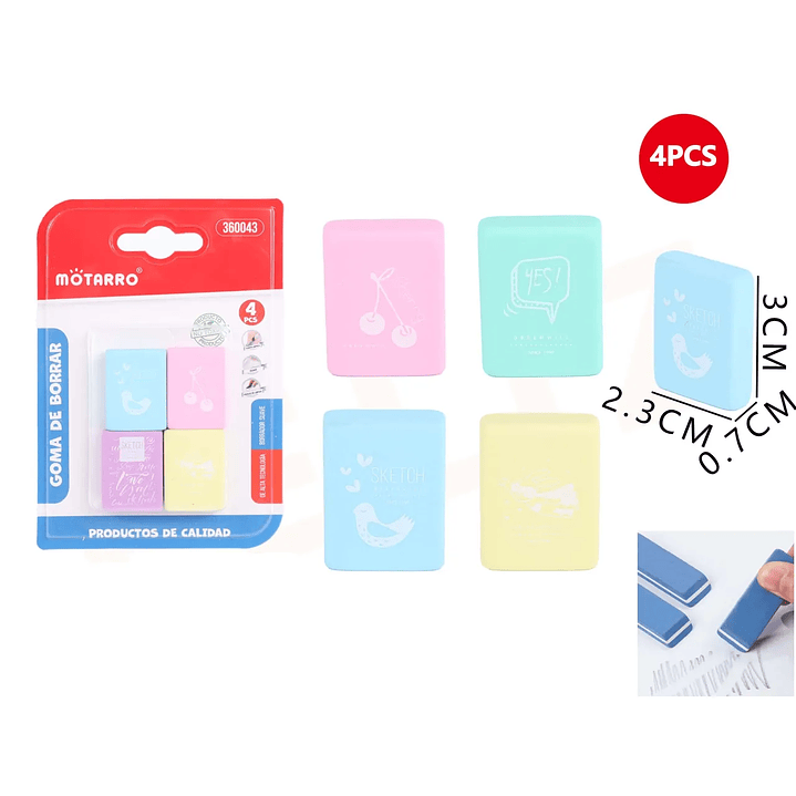 Goma De Borrar Colores Pastel 233Cm 4Pcs 1