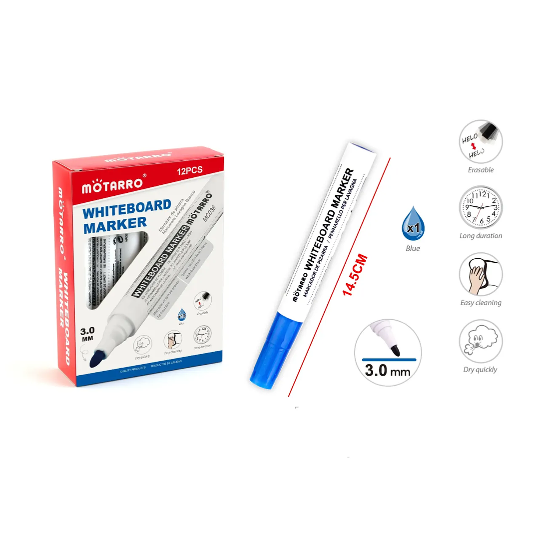 Set Plumón de Pizarra Azul 12pcs 1