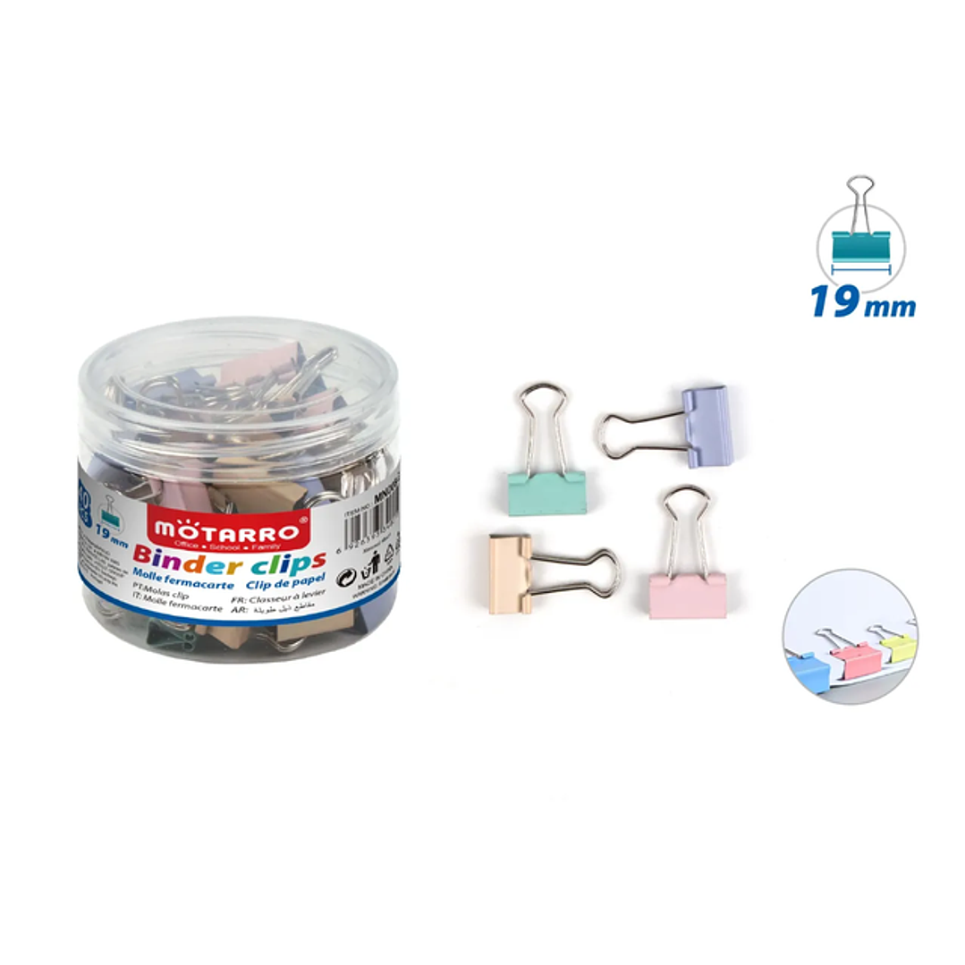 Apretador Doble Clip Multicolor 19mm 40pcs 1