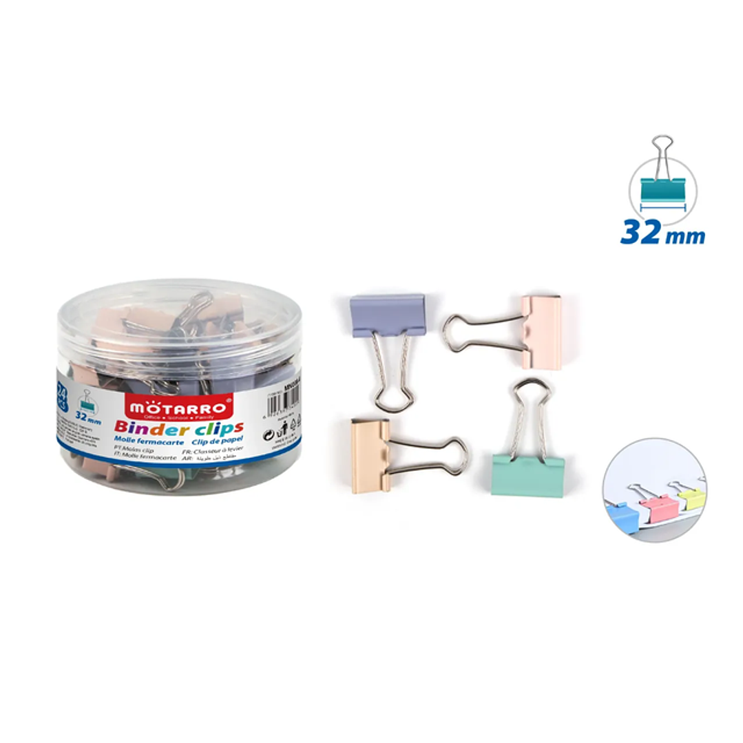Apretador Doble Clip Multicolor 32Mm 24Pcs 1