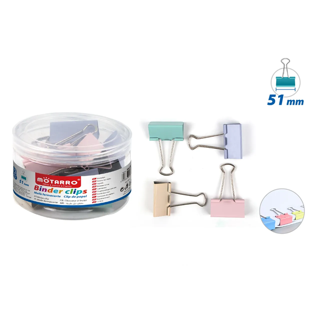 Apretador Doble Clip Multicolor 51mm 12pcs 1