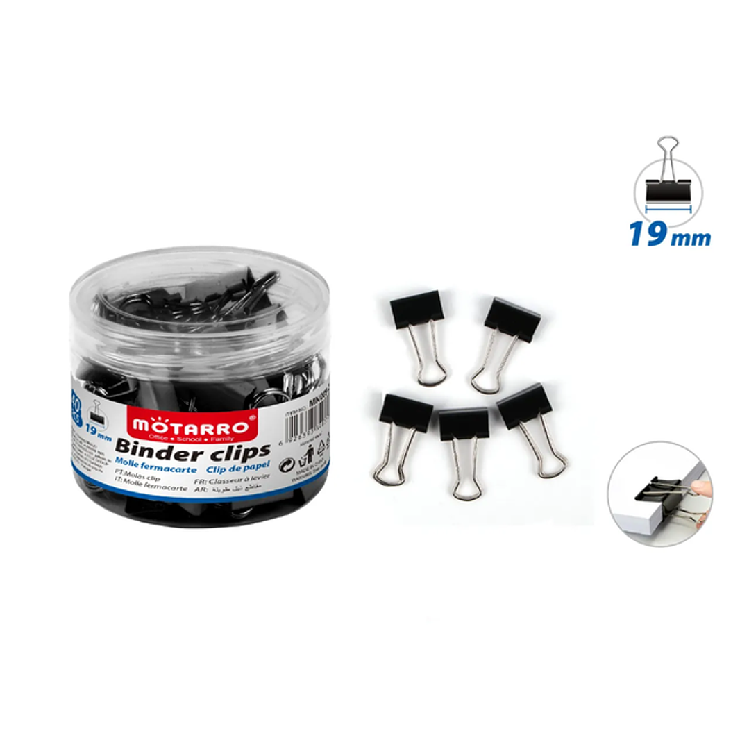 Apretador Doble Clip Negro 19Mm 40Pcs 1