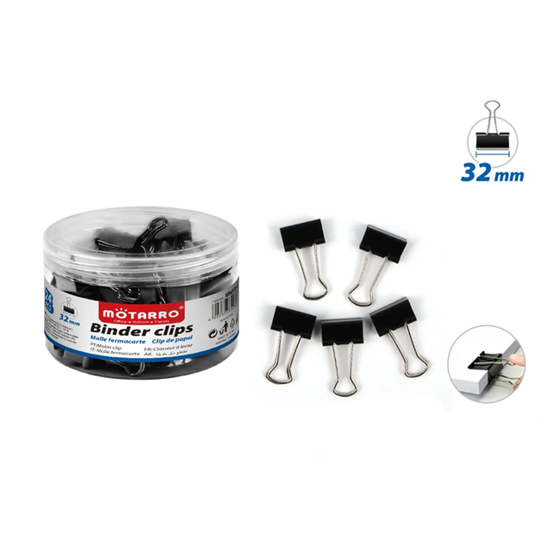 Apretador Doble Clip Negro 32Mm 24Pcs 1