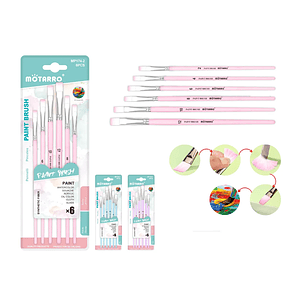 Set Pinceles Rosado Cuadrado 6Pcs