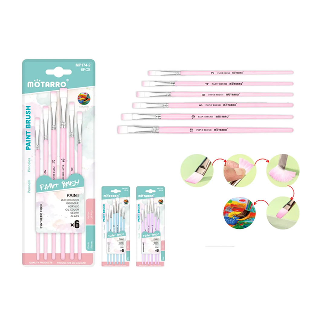 Set Pinceles Rosado Cuadrado 6Pcs 1