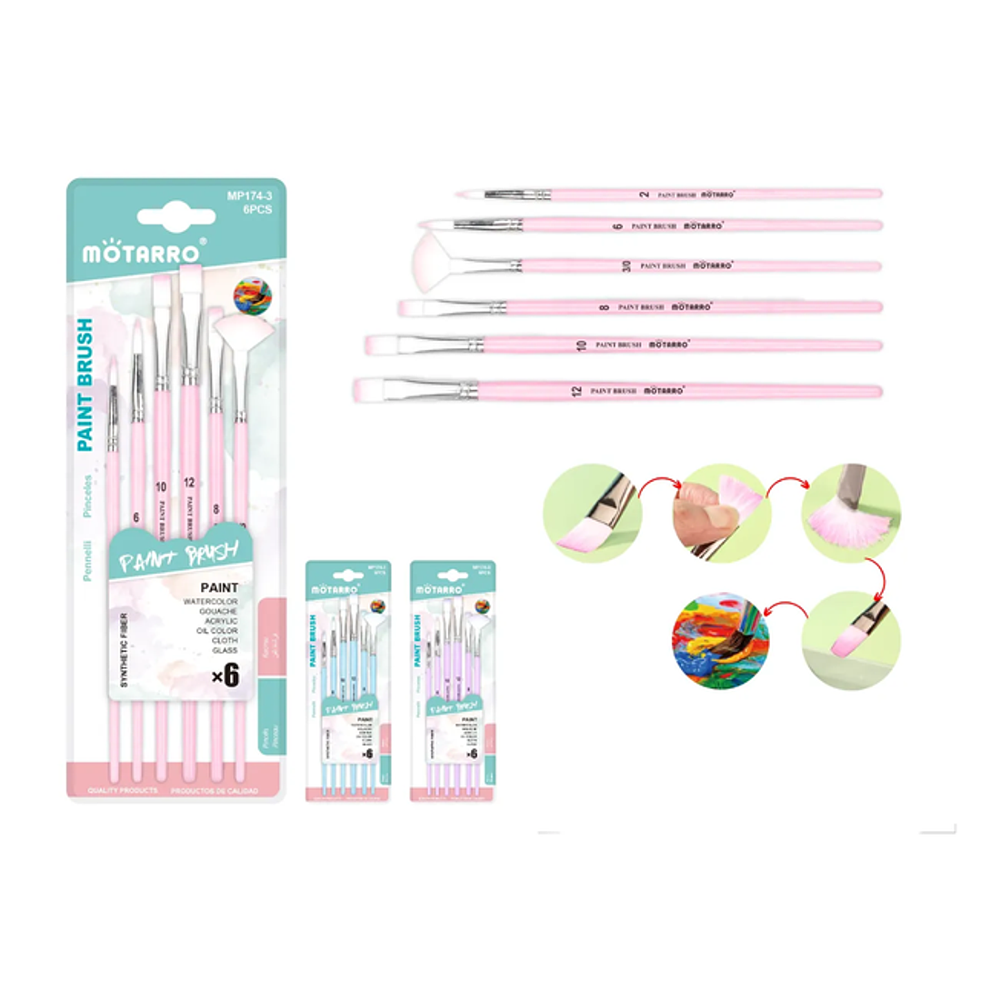 Set Pinceles rosado modelos variados 6pcs 1
