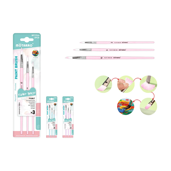 Set Pinceles Rosado 3Pcs 1