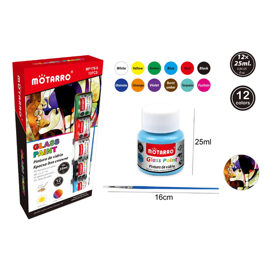 Pintura de Vidrio 25Ml 12pcs 1