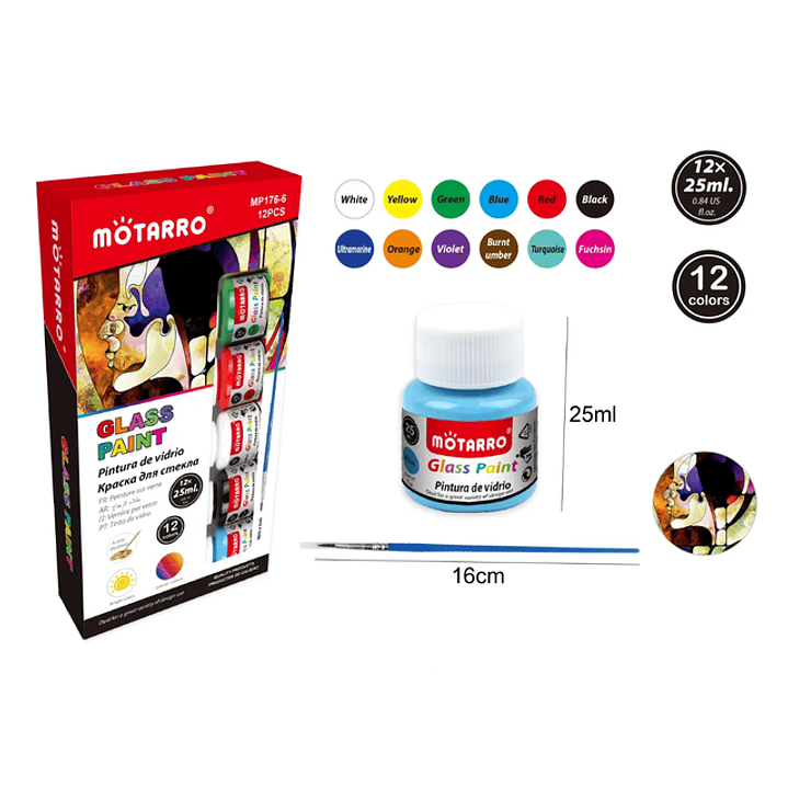 Pintura de Vidrio 25Ml 12pcs 1