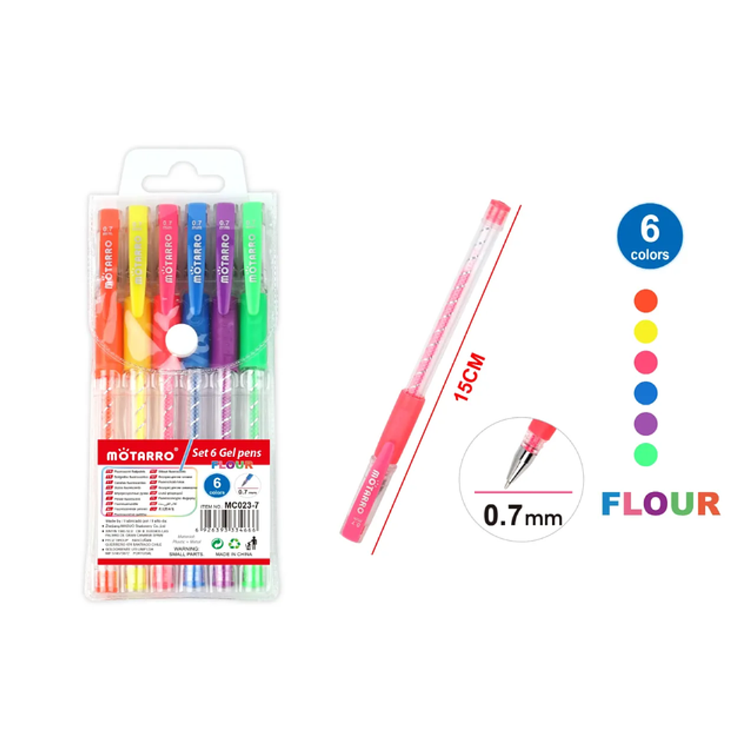 Lápiz Gel Fosforescente 15cm 6Colores 1