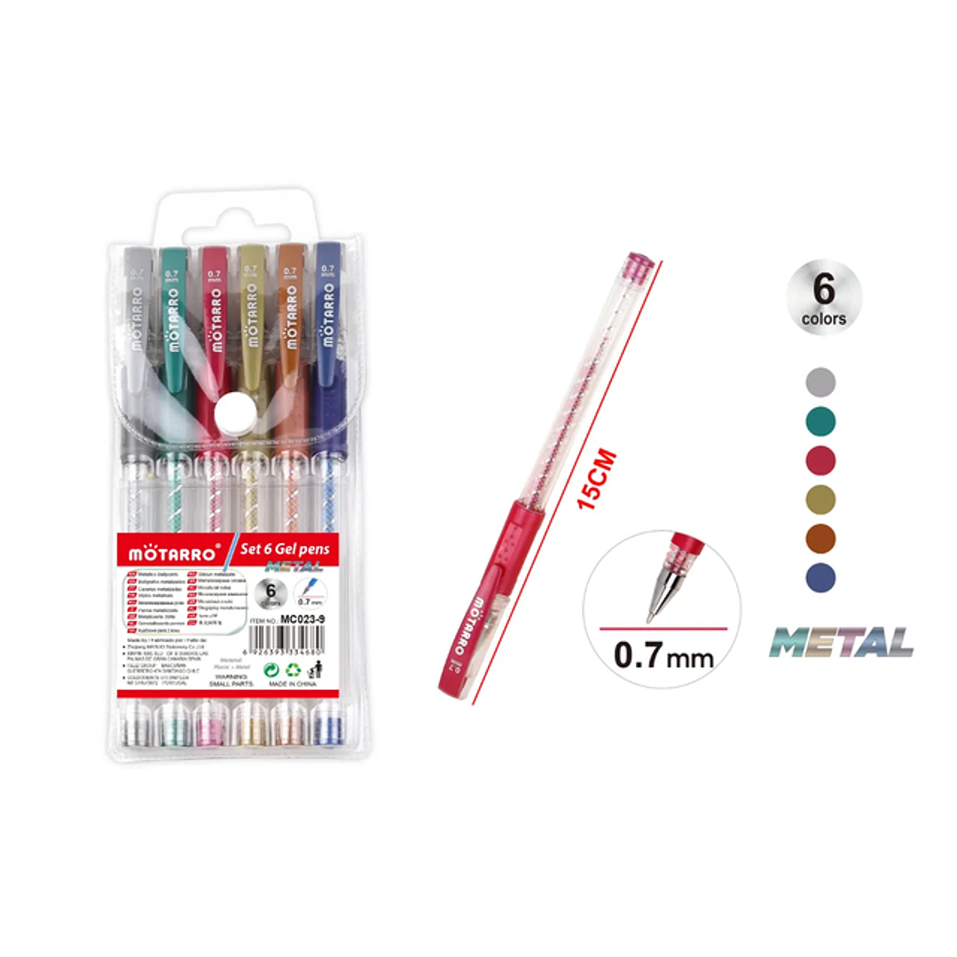 Lápiz Gel Metalizado 15cm 6Colores 1
