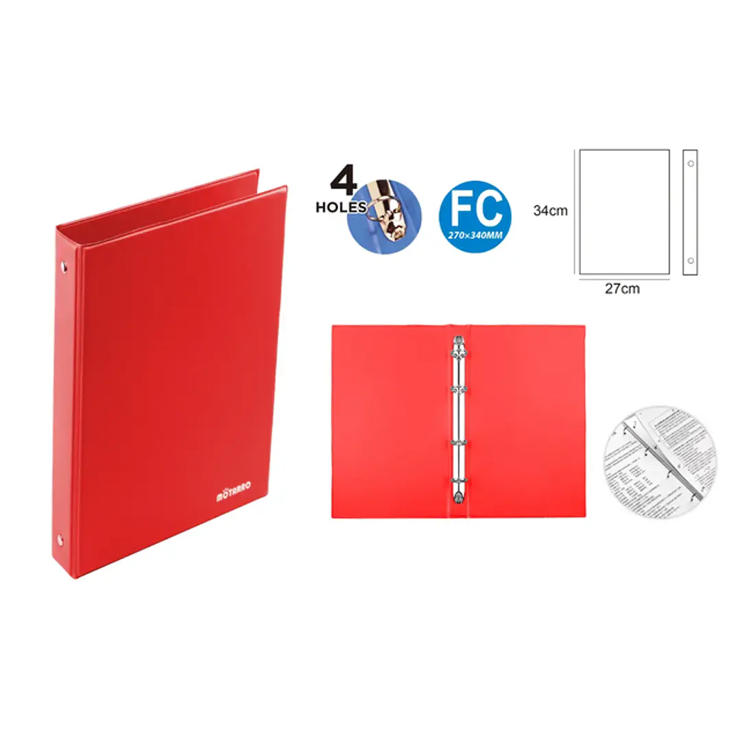 Archivador 4 anillos Rojo 27x34cm 1