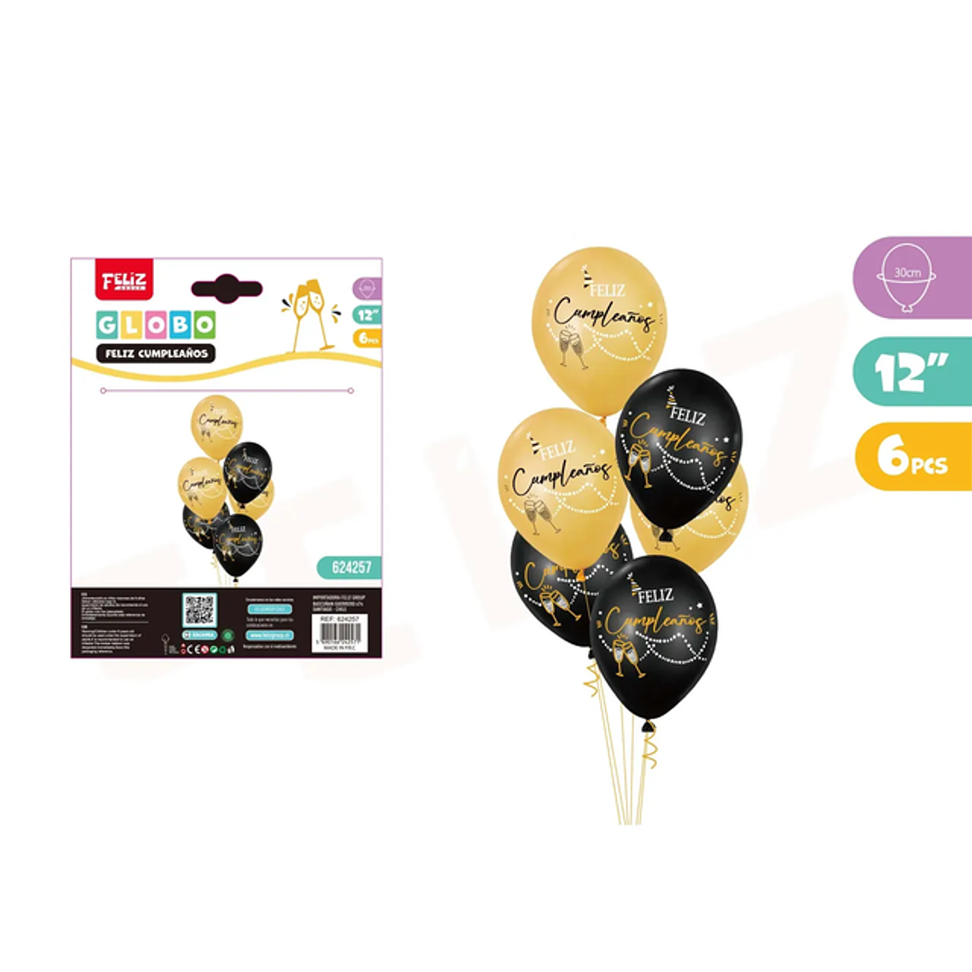 Set de Globos Negro y Dorado 6pcs 1