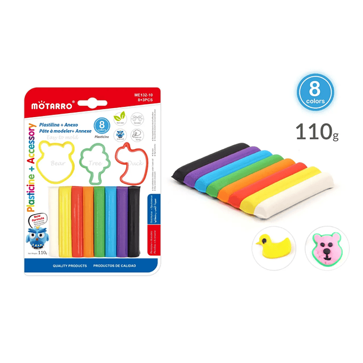 Set de Plasticina 110G 8Colores + accesorios 1