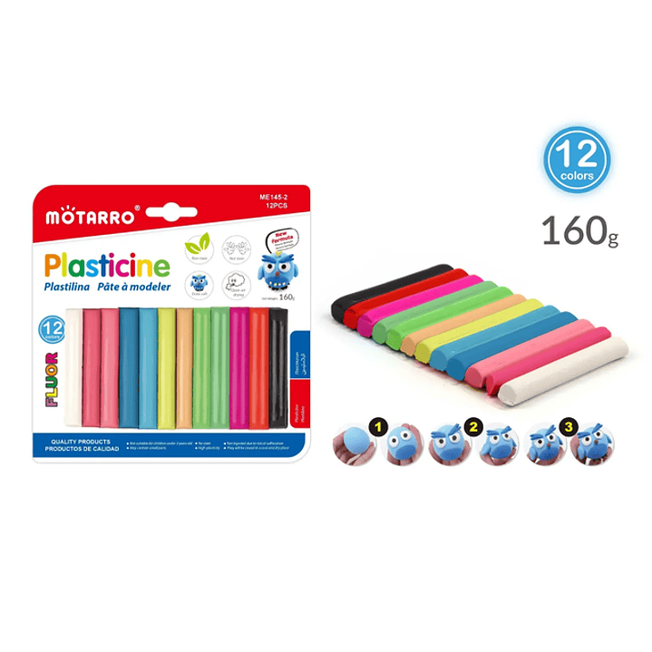 Plasticina Fluor 160G 12Colores 1