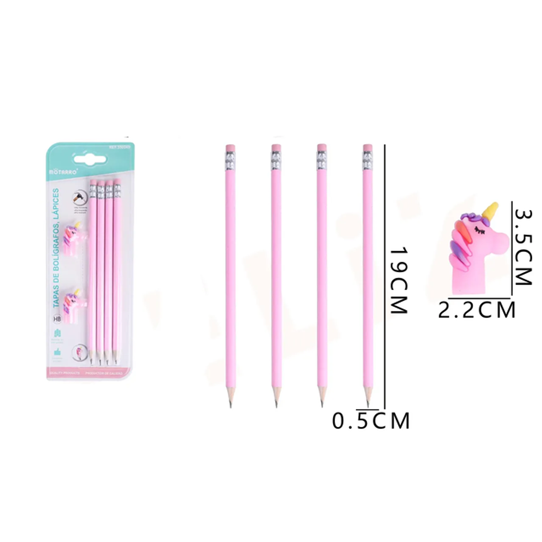 Lápiz Grafito con goma de unicornio rosa 19cm 1