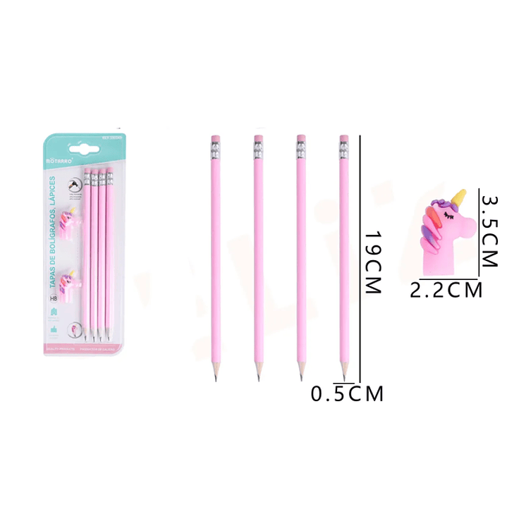 Lápiz Grafito con goma de unicornio rosa 19cm 1