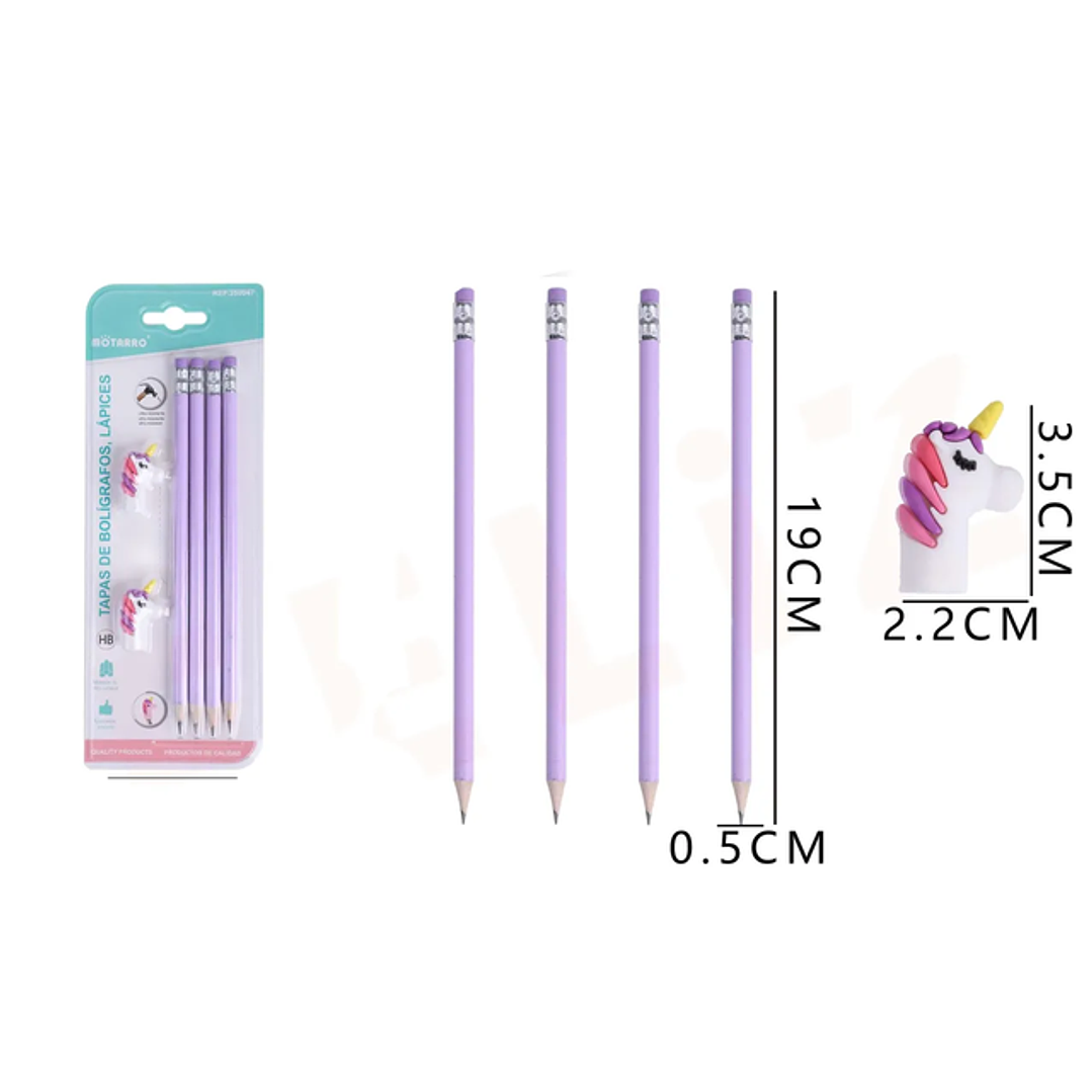 Lápiz Grafito con goma de unicornio lila 19cm 1