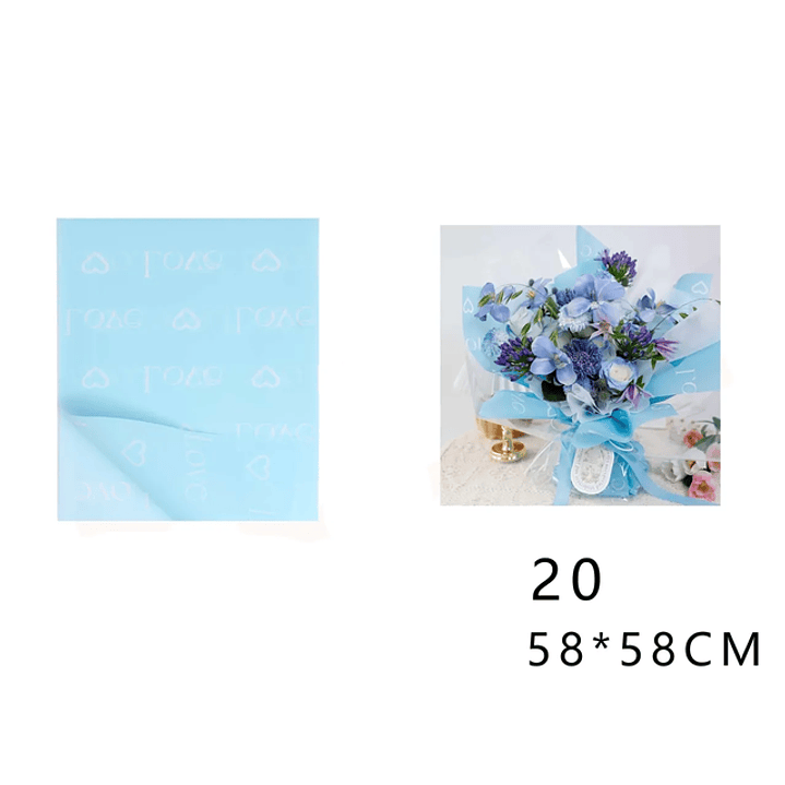 Papel Coreano Azul+ Letra Love 58x58cm 20pcs 1