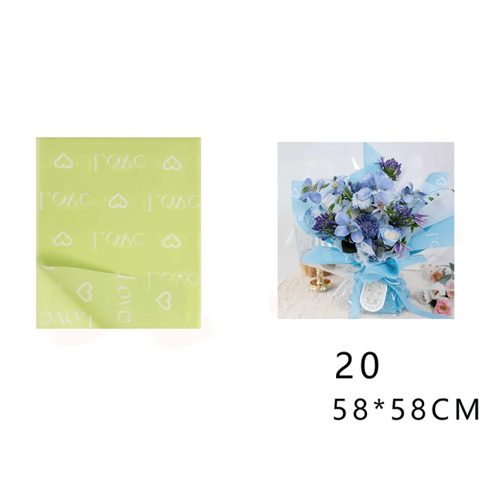 Papel Coreano Verde+ Letra Love 58x58cm 20pcs 1