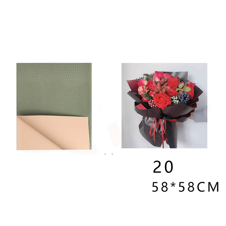 Papel Coreano puntos Verde+ Champán 58x58cm 20pcs 1